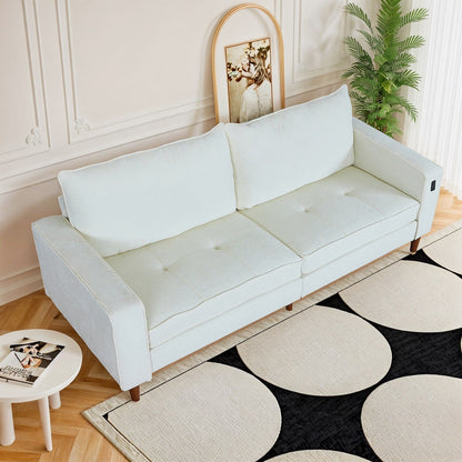 Divano moderno rettangolare da 82 pollici con braccioli quadrati, imbottito in ciniglia e porte USB