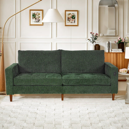 Divano moderno rettangolare da 82 pollici con braccioli quadrati, imbottito in ciniglia e porte USB