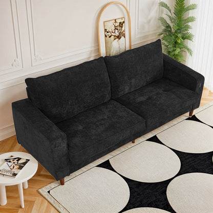 Divano moderno rettangolare da 82 pollici con braccioli quadrati, imbottito in ciniglia e porte USB