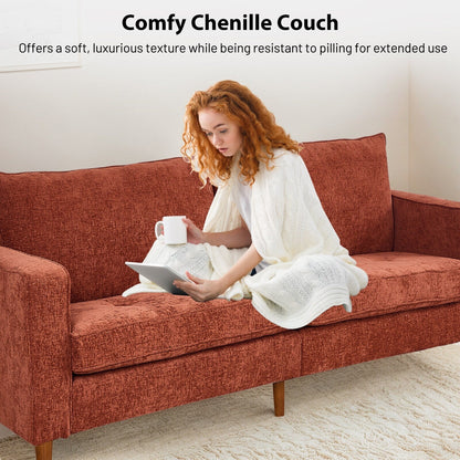 Divano moderno rettangolare da 82 pollici con braccioli quadrati, imbottito in ciniglia e porte USB