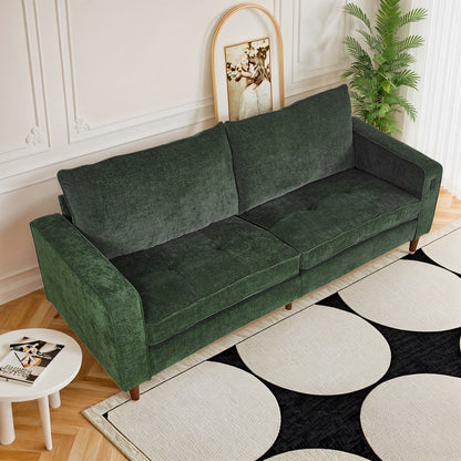 Divano moderno rettangolare da 82 pollici con braccioli quadrati, imbottito in ciniglia e porte USB