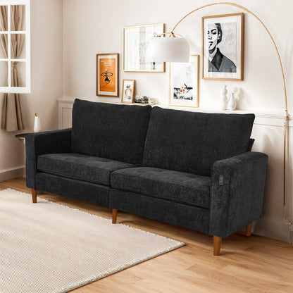 Divano moderno rettangolare da 82 pollici con braccioli quadrati, imbottito in ciniglia e porte USB