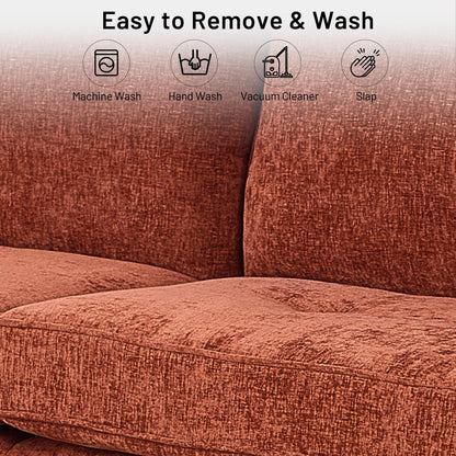 Divano moderno rettangolare da 82 pollici con braccioli quadrati, imbottito in ciniglia e porte USB