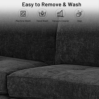 Divano moderno rettangolare da 82 pollici con braccioli quadrati, imbottito in ciniglia e porte USB