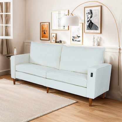 Divano moderno rettangolare da 82 pollici con braccioli quadrati, imbottito in ciniglia e porte USB