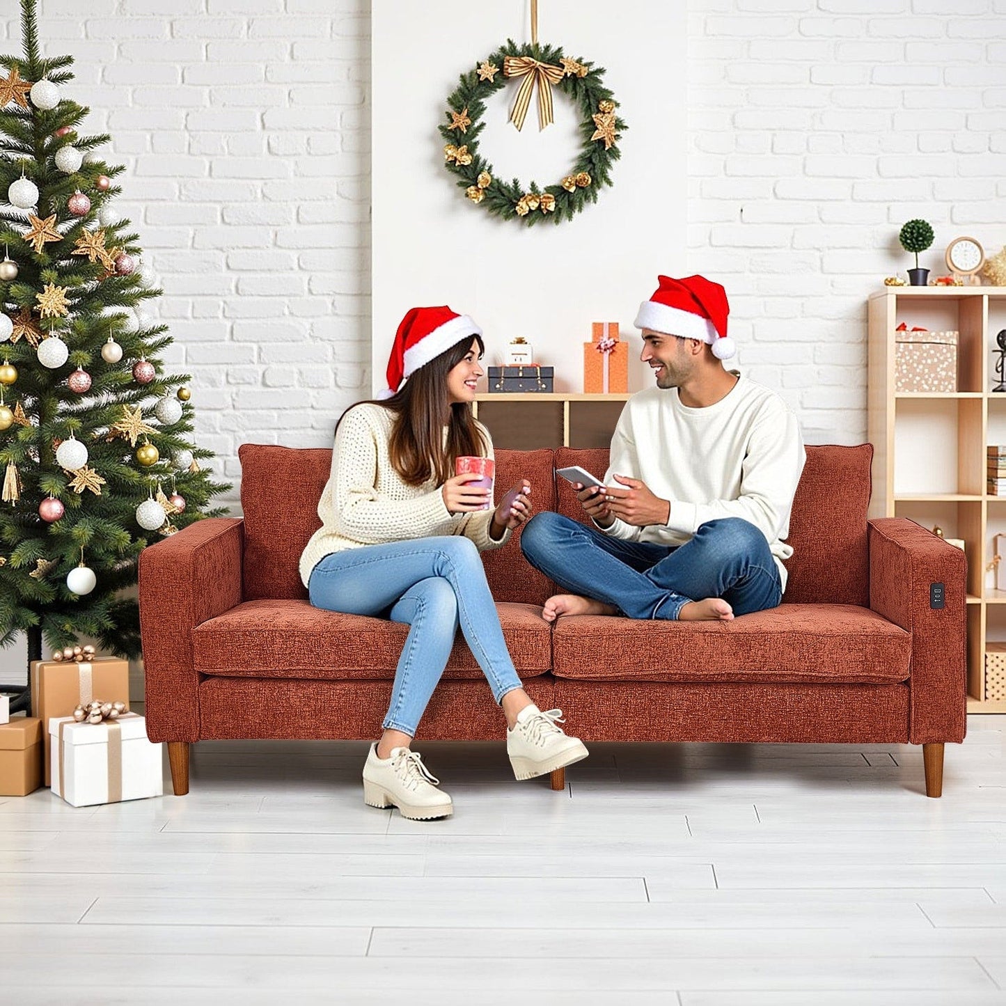 Divano moderno imbottito in ciniglia da 82,68 pollici con porte USB per soggiorno