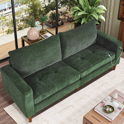 Divano moderno imbottito in ciniglia da 82,68 pollici con porte USB per soggiorno