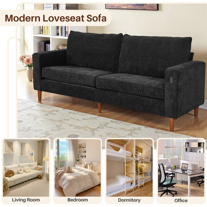 Divano moderno imbottito in ciniglia da 82,68 pollici con porte USB per soggiorno