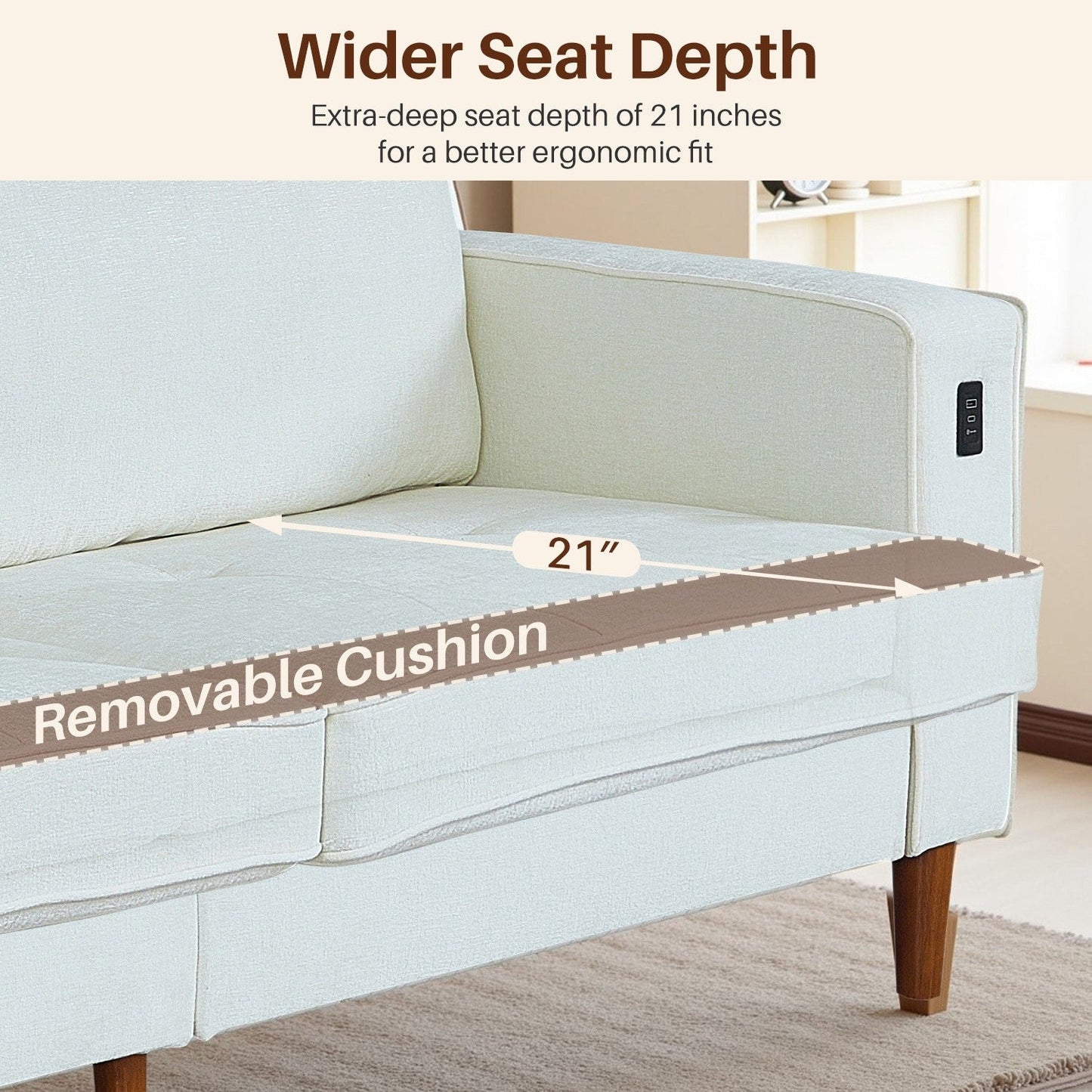 Divano moderno imbottito in ciniglia da 82,68 pollici con porte USB per soggiorno