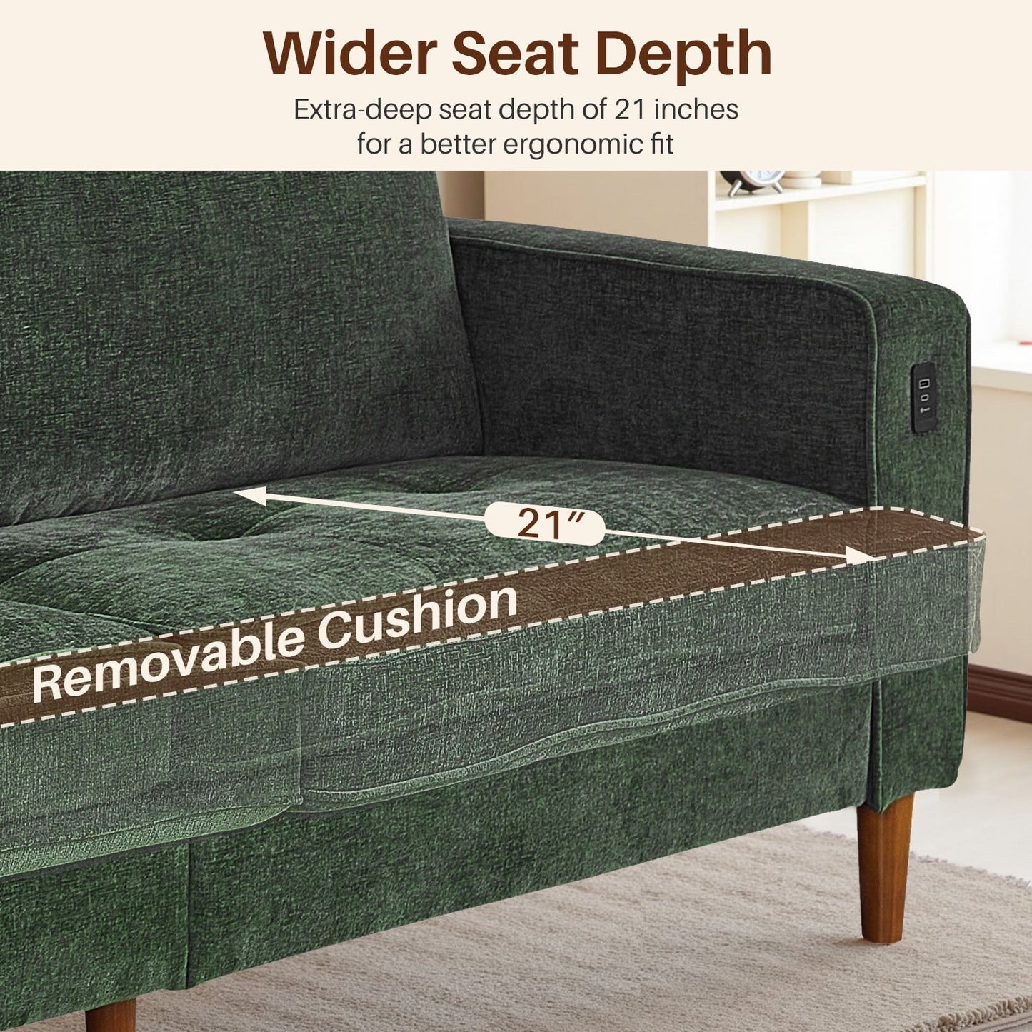 Divano moderno imbottito in ciniglia da 82,68 pollici con porte USB per soggiorno