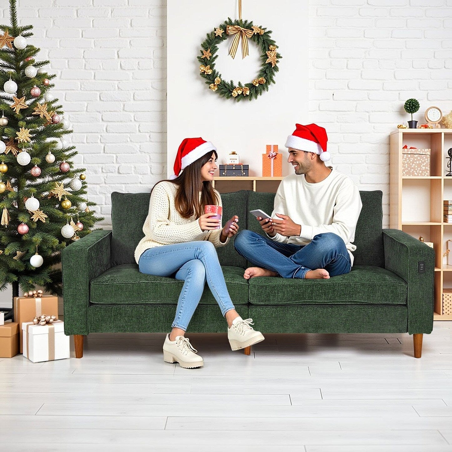 Divano moderno imbottito in ciniglia da 82,68 pollici con porte USB per soggiorno