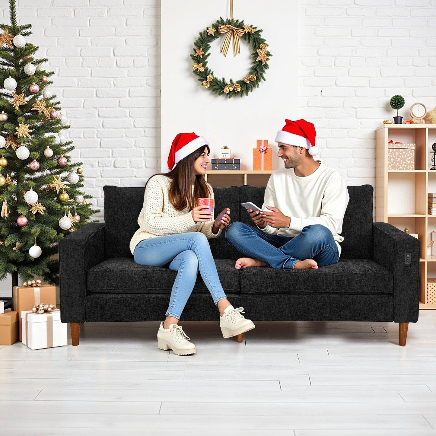 Divano moderno imbottito in ciniglia da 82,68 pollici con porte USB per soggiorno