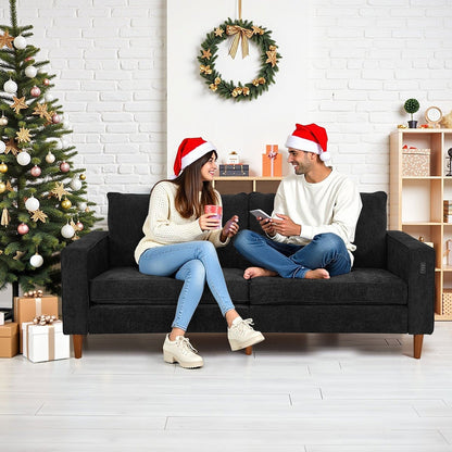 Divano moderno imbottito in ciniglia da 82,68 pollici con porte USB per soggiorno