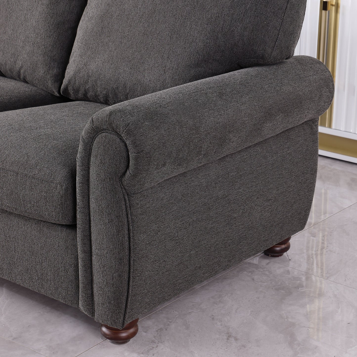 Divano moderno 84.6 in ciniglia a 3 posti con braccioli arrotolati e struttura in legno massello per soggiorno