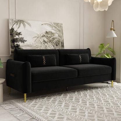 Divano moderno in velluto 85.43 con gambe dorate e cuscini per soggiorno