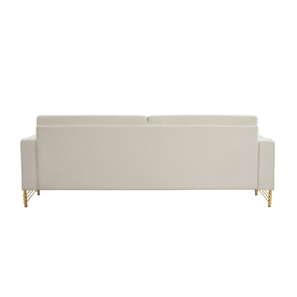 Divano moderno 85.44 imbottito in velluto con gambe dorate e cuscini per soggiorno