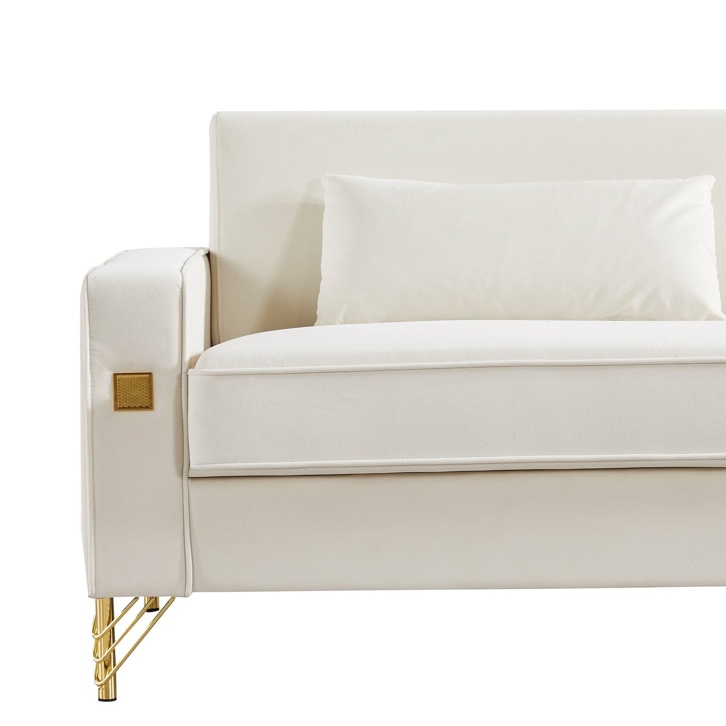 Divano moderno 85.44 imbottito in velluto con gambe dorate e cuscini per soggiorno