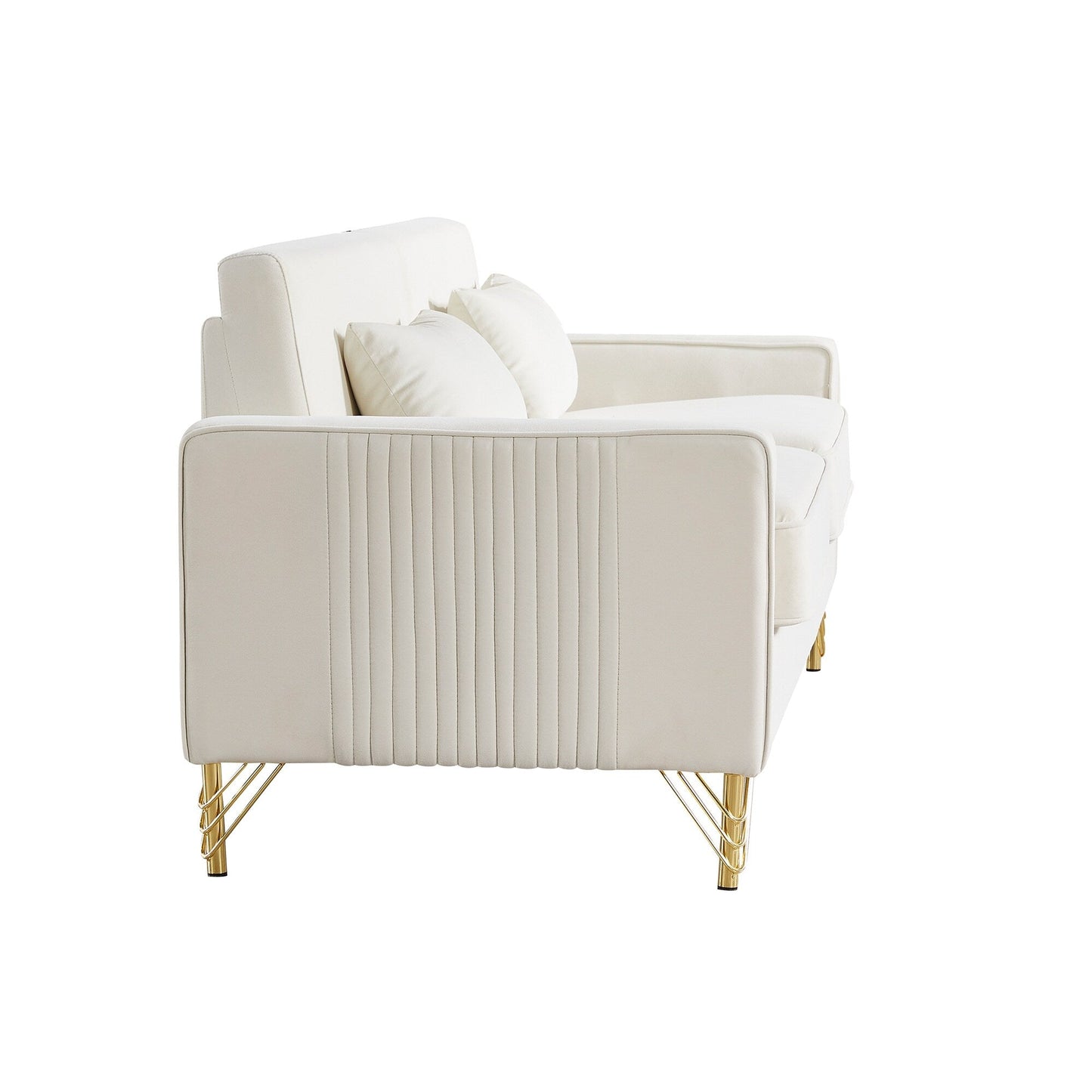 Divano moderno 85.44 imbottito in velluto con gambe dorate e cuscini per soggiorno