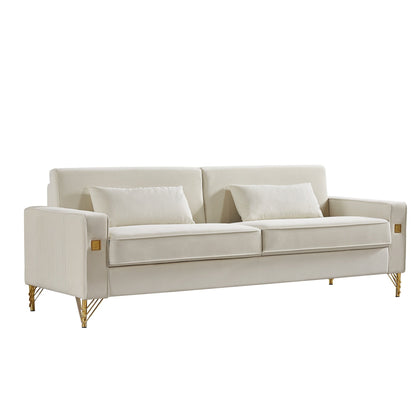 Divano moderno 85.44 imbottito in velluto con gambe dorate e cuscini per soggiorno