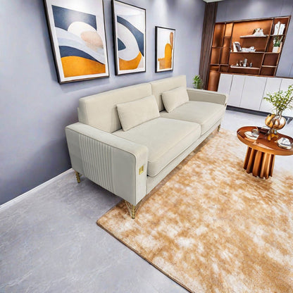 Divano moderno in velluto a 3 posti 85.63 con dettagli dorati e cuscini morbidi per il soggiorno