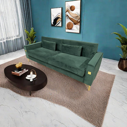 Divano moderno in velluto a 3 posti 85.63 con dettagli dorati e cuscini morbidi per il soggiorno