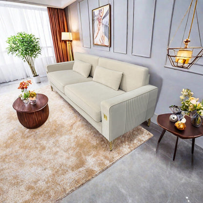 Divano moderno in velluto a 3 posti 85.63 con dettagli dorati e cuscini morbidi per il soggiorno