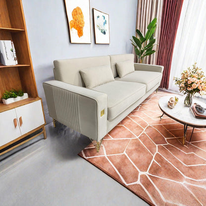 Divano moderno in velluto a 3 posti 85.63 con dettagli dorati e cuscini morbidi per il soggiorno