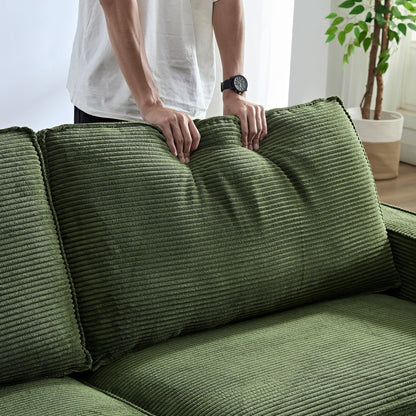 Divano moderno a 3 posti in velluto a coste 87.4 con seduta profonda, portabicchieri e borse portaoggetti per soggiorno