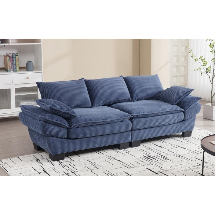 Divano a vela moderno 88.6 in velluto a coste a 3 posti con due cuscini e ampi piedini in plastica per il soggiorno