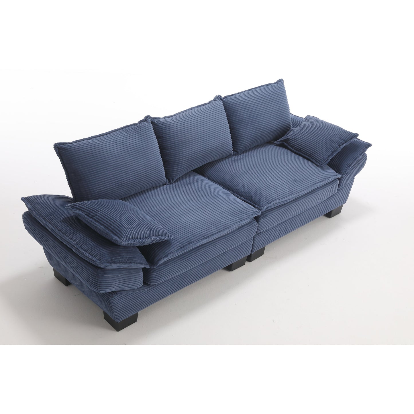 Divano a vela moderno 88.6 in velluto a coste a 3 posti con due cuscini e ampi piedini in plastica per il soggiorno