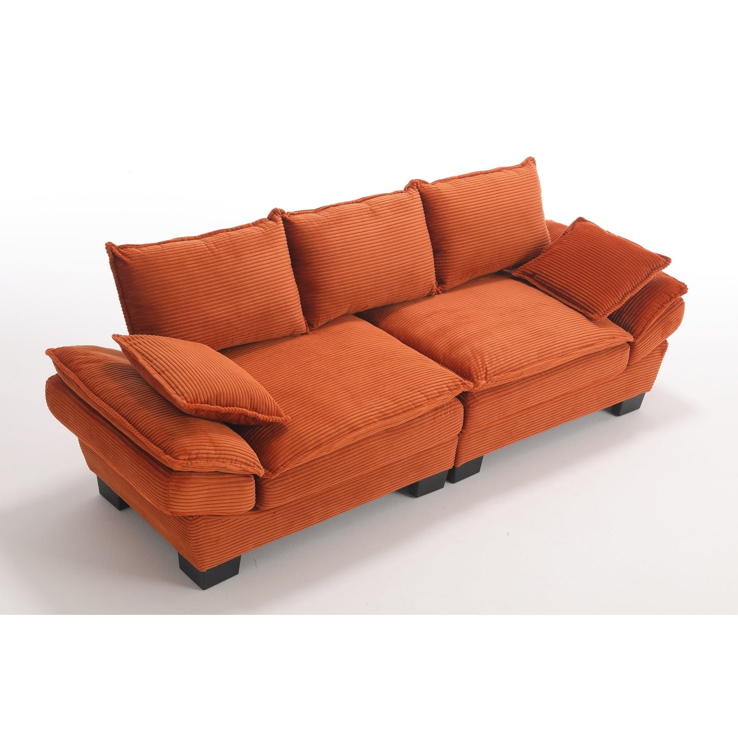 Divano a vela moderno 88.6 in velluto a coste a 3 posti con due cuscini e ampi piedini in plastica per il soggiorno