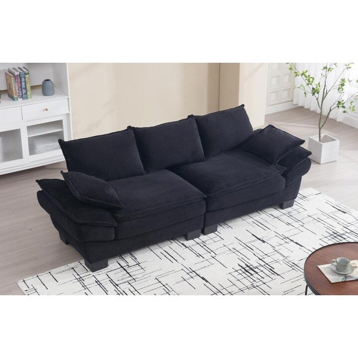 Divano a vela moderno 88.6 in velluto a coste a 3 posti con due cuscini e ampi piedini in plastica per il soggiorno