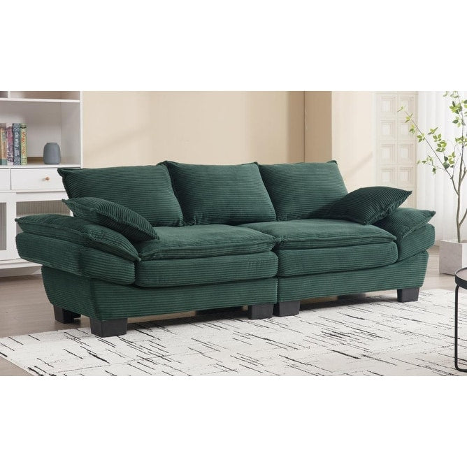 Divano a vela moderno 88.6 in velluto a coste a 3 posti con due cuscini e ampi piedini in plastica per il soggiorno