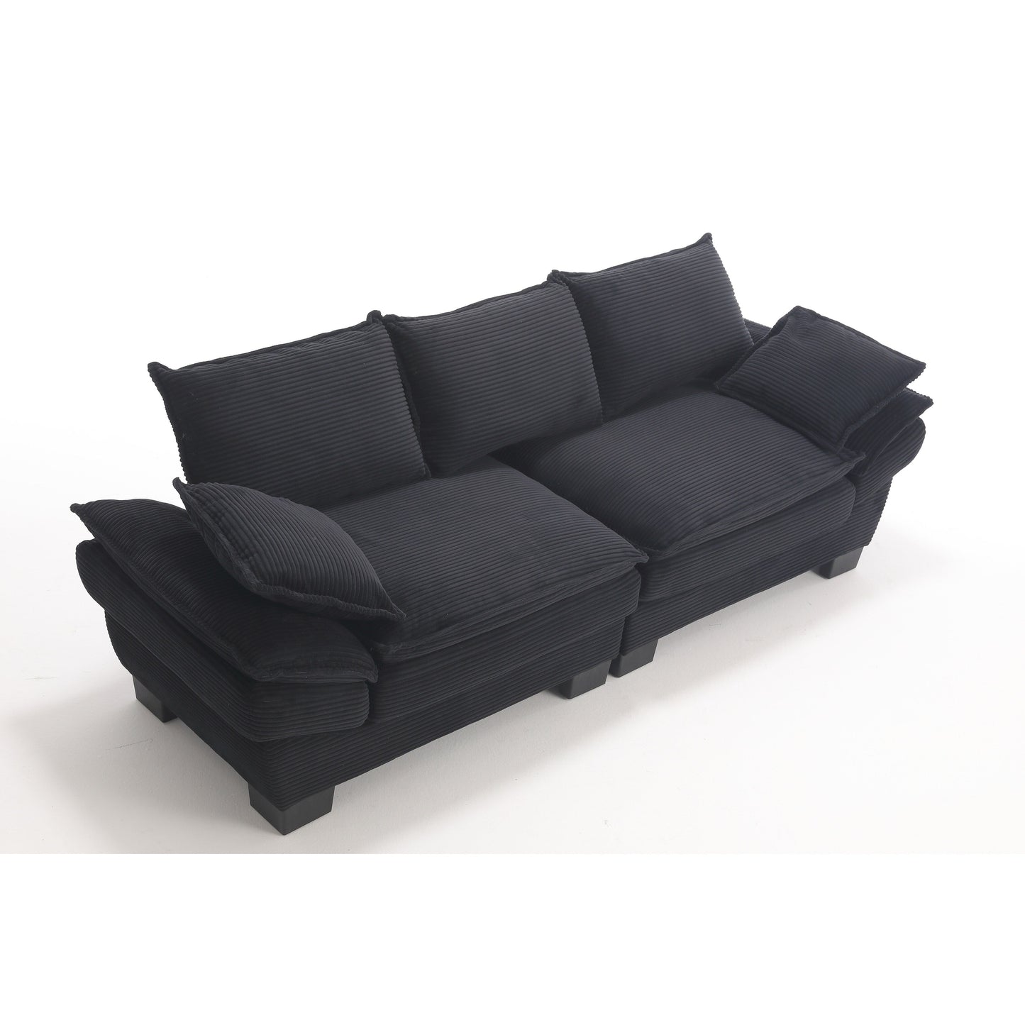 Divano a vela moderno 88.6 in velluto a coste a 3 posti con due cuscini e ampi piedini in plastica per il soggiorno