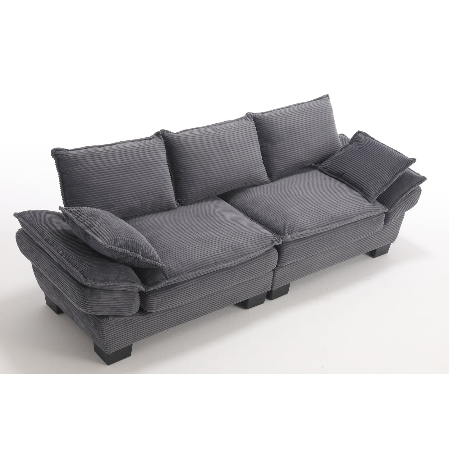 Divano a vela moderno 88.6 in velluto a coste a 3 posti con due cuscini e ampi piedini in plastica per il soggiorno