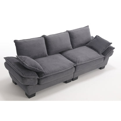 Divano a vela moderno 88.6 in velluto a coste a 3 posti con due cuscini e ampi piedini in plastica per il soggiorno