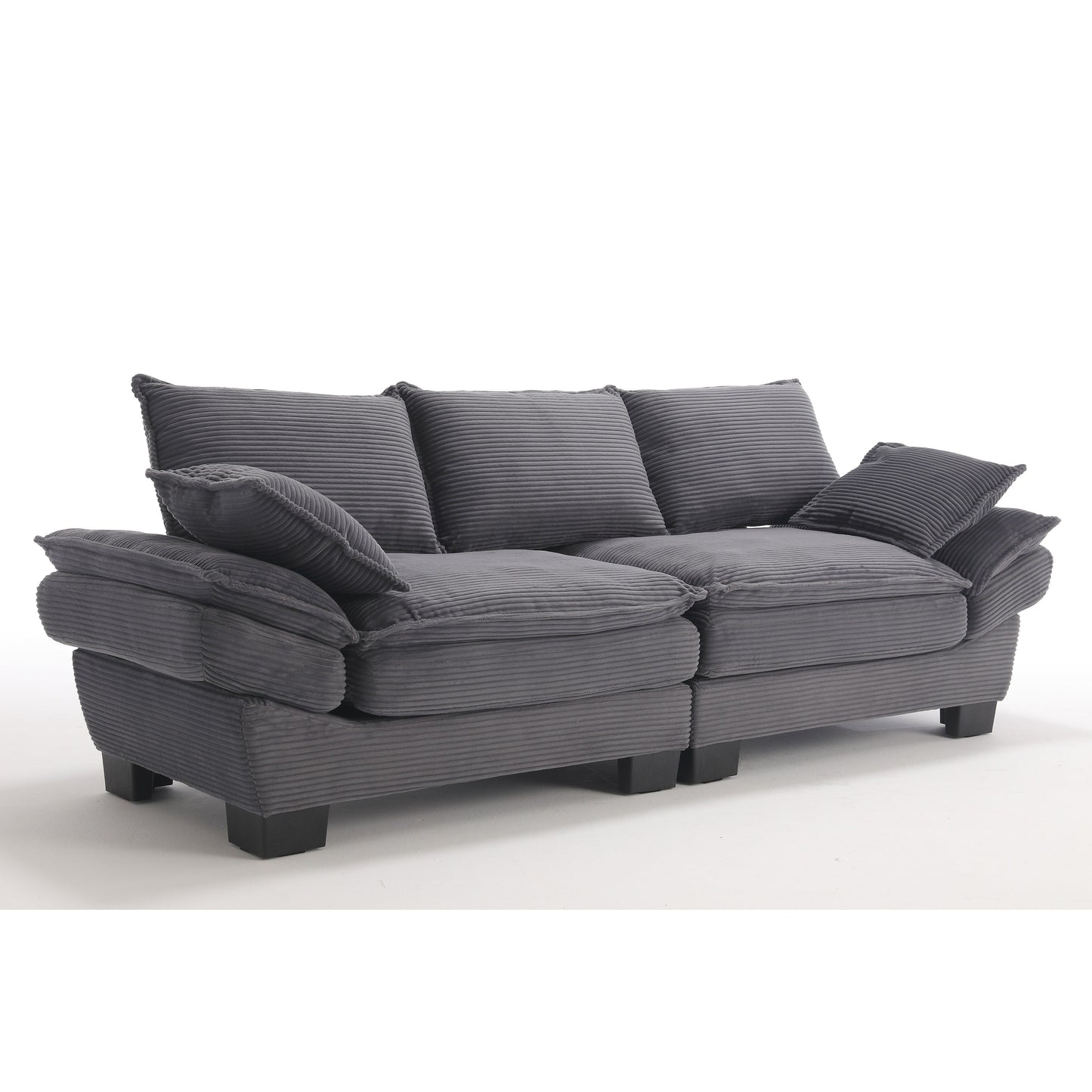 Divano a vela moderno 88.6 in velluto a coste a 3 posti con due cuscini e ampi piedini in plastica per il soggiorno