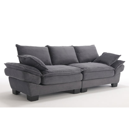 Divano a vela moderno 88.6 in velluto a coste a 3 posti con due cuscini e ampi piedini in plastica per il soggiorno