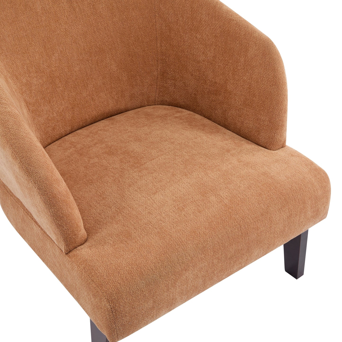 Poltrona moderna con schienale arrotondato e gambe in legno - Poltrona da salotto o da ufficio ispirata alla metà del secolo - Rivestimento in tessuto morbido