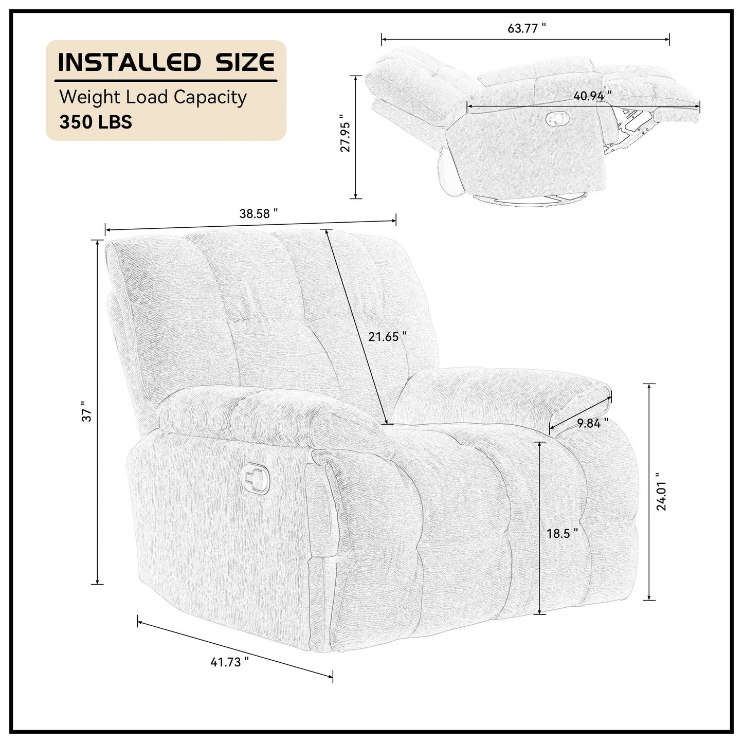 Poltrona girevole a 360 gradi moderna, poltrona reclinabile funzionale