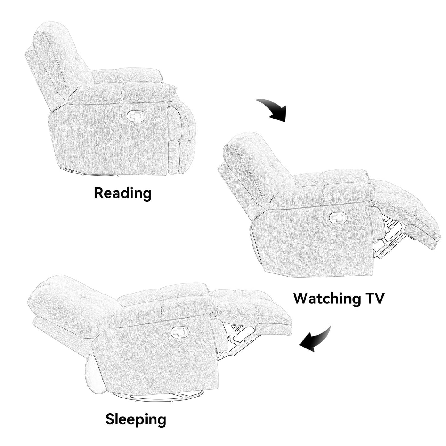 Poltrona girevole a 360 gradi moderna, poltrona reclinabile funzionale