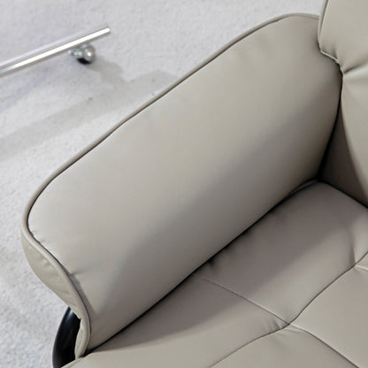 Sedia da ufficio moderna con schienale regolabile, girevole a 360°, reclinabile manualmente, struttura in legno, poltrona con poggiapiedi