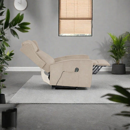 Poltrona reclinabile elettrica moderna regolabile in altezza, poltrona singola in lino con telecomando e tasca laterale, poggiapiedi telescopico