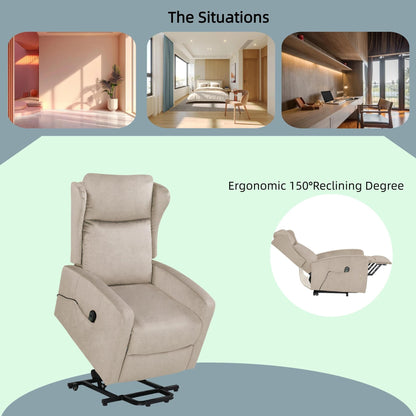 Poltrona reclinabile elettrica moderna regolabile in altezza, poltrona singola in lino con telecomando e tasca laterale, poggiapiedi telescopico