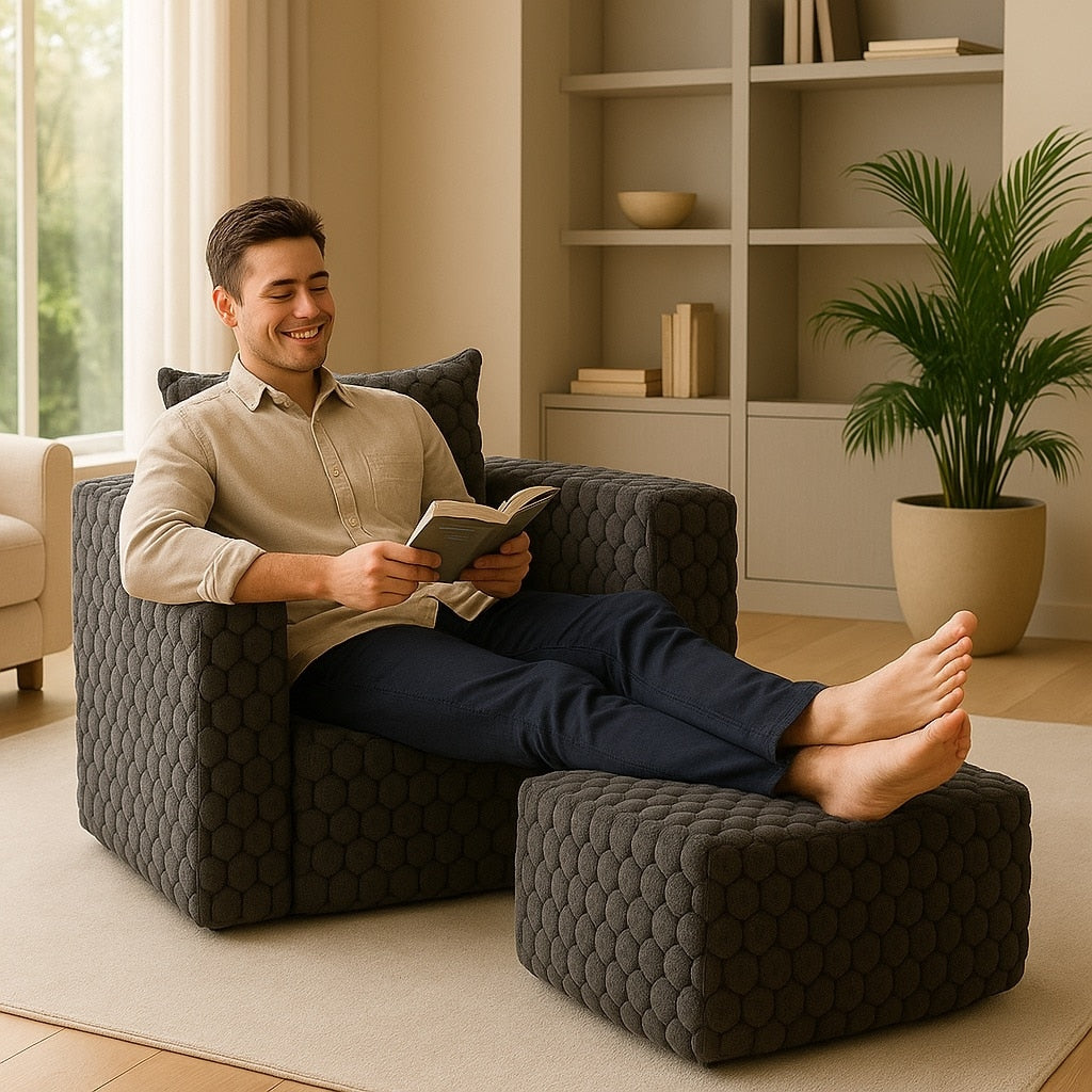 Divano moderno in velluto a coste con design completamente compresso e pouf