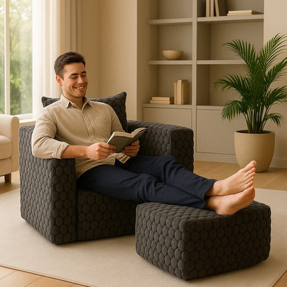 Divano moderno in velluto a coste con design completamente compresso e pouf