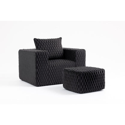 Divano moderno in velluto a coste con design completamente compresso e pouf