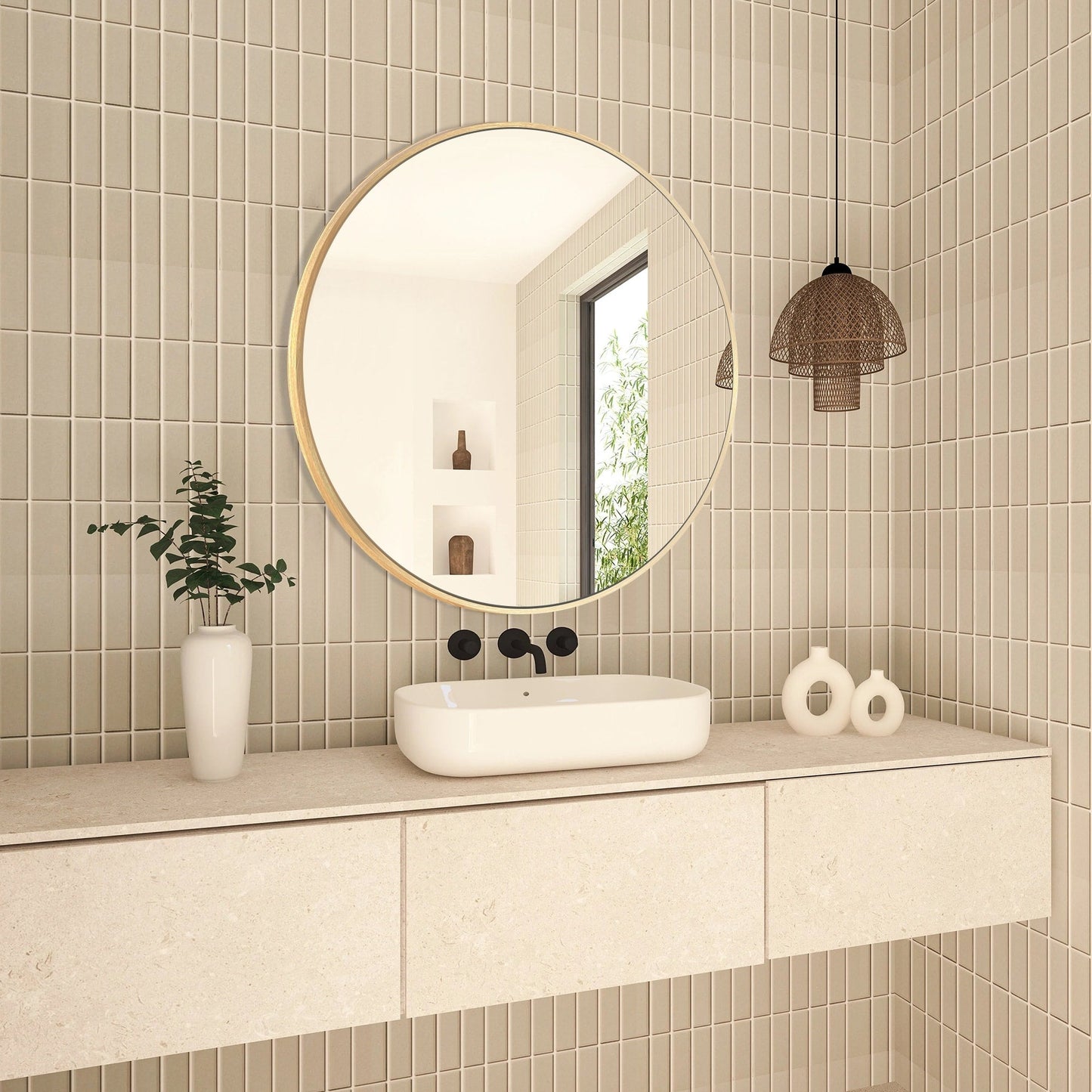 Specchio da toeletta rotondo da parete per bagno moderno