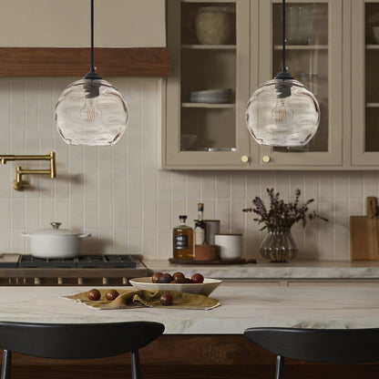 Lampada a sospensione moderna con paralume in vetro trasparente con effetto acqua increspata, nera, a 1 luce