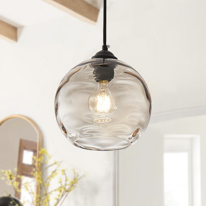 Lampada a sospensione moderna con paralume in vetro trasparente con effetto acqua increspata, nera, a 1 luce